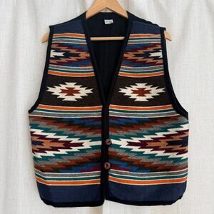 Handmade Wool Vest Mens M/L Southwestern Aztec Ecuadorian Andean Folk Artisan